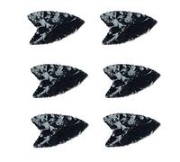 (Juego de 6 piezas) Punta de lanza natural de piedra de obsidiana negra Punta de flecha hecha a mano de 1,5 a 2 pulgadas-Bendita curación completa