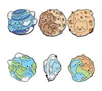 Juego de 6 pines esmaltados con diseño de planeta y gato, bonitos pines de solapa con diseño de planeta de dibujos animados para bolsos, ropa, jeans, camisas, bolsos, joyas