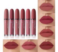 Juego de 6 pintalabios líquido mate, resistente al agua, de larga duración, secado rápido, no se pega, kit de manchas de labios desnudos, hasta 24 horas de uso, kit profesional de maquillaje de labios