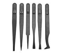 Juego de 6 pinzas de precisión de plástico antiestático, tamaño 1/2/3/5/6/8 cada (negro)