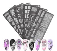 Juego de 6 placas de estampado de uñas para diseños únicos y creativos, accesorios de impresión de metal para salón o hogar, arte de uñas de primavera