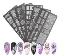 Juego de 6 placas de estampado de uñas para diseños únicos y creativos de uñas, accesorios de uñas de impresión de metal para salón o hogar