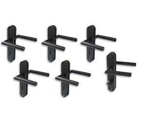Juego de 6 placas largas para puerta de acero inoxidable negro para 5 puertas de habitación con perforación de barba y 1 puerta de baño y tirador de puerta