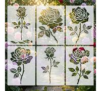 Juego de 6 plantillas con de rosas para manualidades DIY, tela, , de pared de madera, diarios, muebles y decoración del hogar - Material PET, plantillas florales