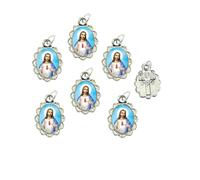 Juego de 6 - plateado Toned Base sagrado corazón de Jesús Medalla de pequeño colgante, 0,50 "W x 0,75 l