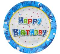Juego de 6 platos de cartón con inscripción "Happy Birthday" - azul