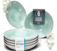 Juego de 6 Platos de Sopa Ibiza - Gres Premium, Resistente a los Arañazos, Apto para Lavavajillas, Microondas - Set de Platos Hondos con Estilo - Pure Living en Beige y Turques