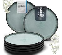 Juego de 6 Platos Grandes de Gres Ibiza - Elegantes Platos para Comida, Apto para Lavavajillas y Microondas - Set de Vajilla para 6 Personas - Pure Living en verde salvia