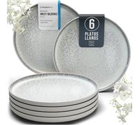 Juego de 6 Platos Grandes de Gres Ibiza - Elegantes Platos para Comida, Apto para Lavavajillas y Microondas - Set de Vajilla para 6 Personas - Pure Living en beige claro