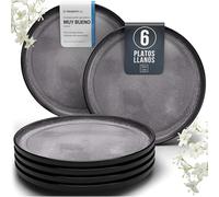 Juego de 6 Platos Grandes de Gres Ibiza - Elegantes Platos para Comida, Apto para Lavavajillas y Microondas - Set de Vajilla para 6 Personas - Pure Living en gris oscuro