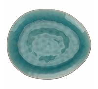 Juego de 6 platos llanos ovalados de gres bicolor, interior turquesa exterior negro, The Market F