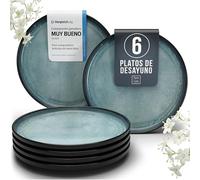 Juego de 6 Platos Pequeños Ibiza en Gres para Desayuno y Postre -Vajillas Completas para 6 Personas con Platos Modernos - Aptos para Lavavajillas y Microondas - Pure Living en azul humo