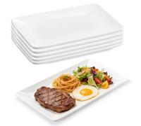 Juego de 6 platos rectangulares, 13,5 x 22,5 cm, platos de cena de porcelana, platos de servir para fiestas, bandeja de cerámica para carne, comida, aperitivo, blanco