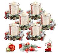 Juego de 6 portavelas de té de Navidad, portavelas de té de Navidad, vasos para velas de té con corona de Navidad, portavelas de cristal para decoración de Navidad, cumpleaños y fiestas