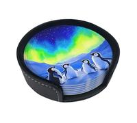 Juego de 6 Posavasos Aurora Penguin, Posavasos de Cuero con Soporte para Varias Tazas, Ideales para la decoración de la Sala de Estar, la Cocina, el café o el Coche.