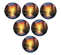 Juego de 6 posavasos con diseño de amanecer, paisaje natural, árbol, río, nube, bonito paisaje, botánico, naranja, verde, decoración de cuero, absorbente de agua, sala de estar, mesa de té