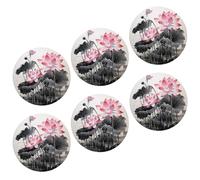 Juego de 6 posavasos con diseño de flores, pintura a tinta, estilo chino, estético, rosa, negro, PVC, protección a prueba de agua, escritorio, patio, mesa, hotel, sala de estar, camping, impermeable