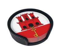 Juego de 6 Posavasos con la Bandera de Gibraltar y Soporte para Escritorio. Protector Apto para Todo Tipo de Tazas.