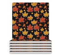 Juego de 6 posavasos cuadrados de cerámica de hoja de arce con respaldo de corcho, hojas de otoño, resistentes al calor, resistentes al calor, almohadillas para bar de cocina, tazas y vasos