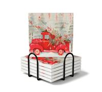 Juego de 6 posavasos cuadrados, diseño de camión rojo navideño