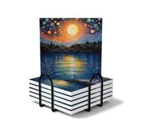 Juego de 6 posavasos cuadrados, diseño de líneas artísticas, cielo estrellado