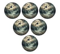 Juego de 6 posavasos de bruja, bosque, hongos, gatos, luna, nube, cielo, gris, naranja claro, PVC, decoración del hogar, proteger muebles, oficina, boda, camping, sala de estar, escritorio al aire