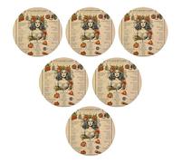 Juego de 6 posavasos de bruja, póster de metal para cocina, vintage, divertido, calabaza, rosa, amarillo claro, naranja, PVC, decoración del hogar, escritorio, oficina, boda, camping, sala de estar