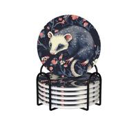 Juego de 6 posavasos de cerámica con soporte, posavasos con patrón de zarigüeya para bebidas, tazas, tazas, almohadillas, absorbentes, antideslizantes, decorativos, para mesa de café, cocina, bar
