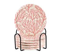 Juego de 6 posavasos de color rojo coral melocotón para tazas con soporte, juego de 6 posavasos de mesa de café, regalo de inauguración de la casa, decoración del hogar