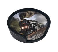 Juego de 6 posavasos de cuero con diseño de tren de vapor para bebidas, para tazas, cocina, bar, decoración del hogar, regalo de inauguración de la casa