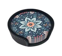 Juego de 6 posavasos de cuero con estampado floral colorido para bebidas, posavasos redondos para tazas, posavasos de bar con estuche de almacenamiento para decoración de cocina y hogar