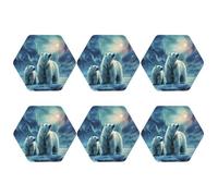 Juego de 6 posavasos de cuero impermeables antideslizantes para bebidas, redondos, osos polares, luces del norte, posavasos para bebidas, protección de mesa, almohadilla para mesa de café, bar