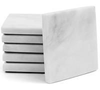 Juego de 6 Posavasos de mármol Blanco Radicaln, Hechos a Mano, Cuadrados de 8,9 cm para Bebidas. Elegantes Posavasos de Piedra para decoración del hogar, la Oficina y la Cocina.