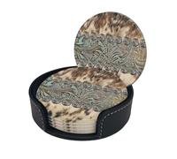 Juego de 6 Posavasos de Microfibra de Cuero sintético con Soporte, Estilo rústico, marrón y Verde Azulado, para Bebidas, Tazas y manteles Individuales para decoración del hogar, Almohadilla Redonda