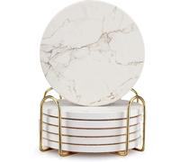 Juego de 6 posavasos de mαrmol blanco con soporte, posavasos absorbentes de cerαmica, bonito posavasos para bar, comedor, mesa de cafι, accesorio