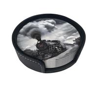 Juego de 6 posavasos de piel con diseño de nubes de tren de vapor para tazas, cocina, bar, decoración del hogar, regalo de inauguración de la casa