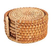Juego de 6 posavasos de ratán | Posavasos aislados tejidos a mano | Manteles individuales con agarre seguro protegidos contra el calor para mesas/tazas de té/plantas | Accesorios (13cm)