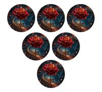 Juego de 6 posavasos de rosas con diseño de hojas de flores y cielo nocturno, estética botánica, hermosa luz, romance, rojo, azul, piel, protege muebles, decoración del hogar, hotel, dormitorio