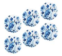 Juego de 6 posavasos florales azules con pintura artística y pintura a tinta, hermosa flor botánica, piel azul y negro, protege muebles, decoración del hogar, sala de estar, mesa de té, apartamento