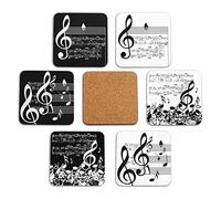 Juego de 6 Posavasos Giordano di Ponzano® Premium Design para Copas, Tazas, Flores o Velas en su Mesa con Base de Corcho. Cuadrado de 10 cm. Edición (Música)