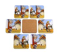Juego de 6 Posavasos Giordano di Ponzano® Premium Design para Copas, Tazas, Flores o Velas en su Mesa con Base de Corcho. Cuadrado de 10 cm. Edición (Quijote)
