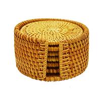 Juego de 6 Posavasos Tejidos para Bebida, Soporte Redondo de ratán de 4 Pulgadas, Posavasos Individuales de Mimbre Hechos a Mano, Posavasos Decorativos para Mesa de café, marrón, i-LAN
