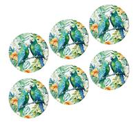 Juego de 6 posavasos tropicales, pintura artística, pájaros, hojas botánicas, estéticos, color verde y amarillo, PVC, protección decorativa para el hogar, escritorio, oficina, boda, camping, sala de