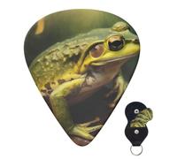 Juego de 6 púas de guitarra con bolsa de almacenamiento de rana sobre piedra, púas de guitarra para bajo eléctrico acústico, 0,46 mm/0,71 mm/0,96 mm, púas de guitarra finas, medianas y pesadas para