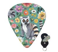 Juego de 6 púas de guitarra con bolsa de almacenamiento, diseño de animales, lémur, flores, púas de guitarra para bajo eléctrico acústico, 0,46 mm/0,71 mm/0,96 mm, púas de guitarra finas, medianas y
