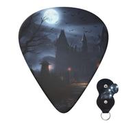 Juego de 6 púas de guitarra con bolsa de almacenamiento, púas de guitarra de noche de niebla de Halloween para bajo eléctrico acústico, 0,46 mm/0,71 mm/0,96 mm, púas de guitarra finas, medianas y