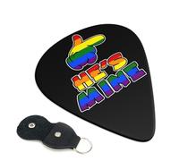 Juego de 6 púas de guitarra con diseño de arcoíris "He's Mine Gay LGBT Pride" con estuche de almacenamiento. Aptas para guitarras eléctricas y acústicas de 0,71 mm.