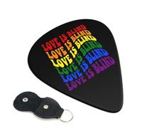 Juego de 6 púas de guitarra con diseño de arcoíris "Love Is Blind LGBT Gay Pride" con estuche de almacenamiento. Aptas para guitarras eléctricas y acústicas de 0,96 mm.