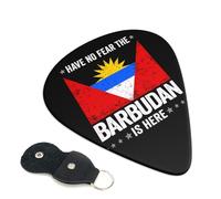 Juego de 6 púas de guitarra con la bandera de Antigua y Barbuda, con estuche de almacenamiento. Aptas para guitarras eléctricas y acústicas de 0,46 mm.