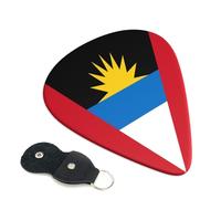 Juego de 6 púas de guitarra con la bandera de Antigua y Barbuda, con estuche de almacenamiento, aptas para guitarras eléctricas y acústicas de 0,46 mm.